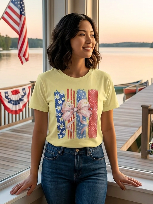 The Americana Bow - Short Sleeve Tee in Butter