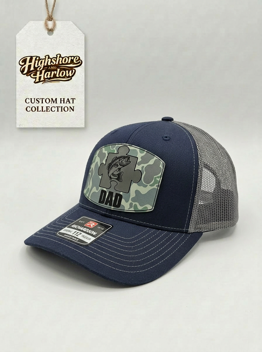 The "Dad" Bass Fishing Camo Patch Hat - Richardson 112 in Navy/Charcoal