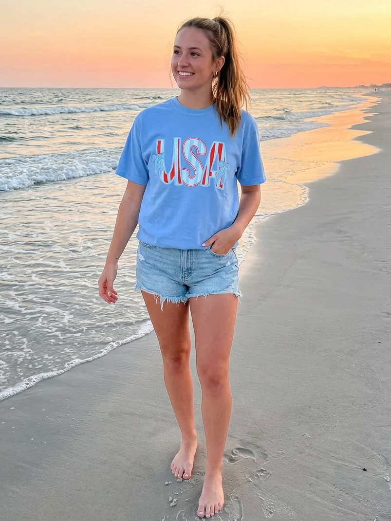 The USA Striped Graphic - Short Sleeve Tee in Royal Caribe
