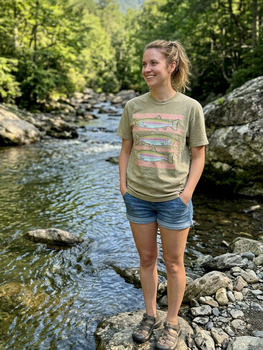 Trout Stripes - Short Sleeve Tee in Khaki