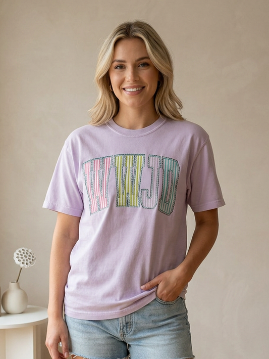 WWJD Seersucker - Short Sleeve Tee in Orchid
