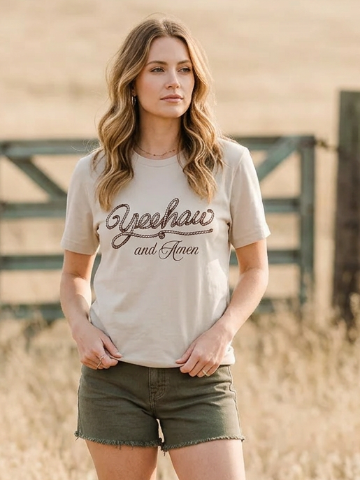 Yeehaw and Amen - Short Sleeve Tee in Dust